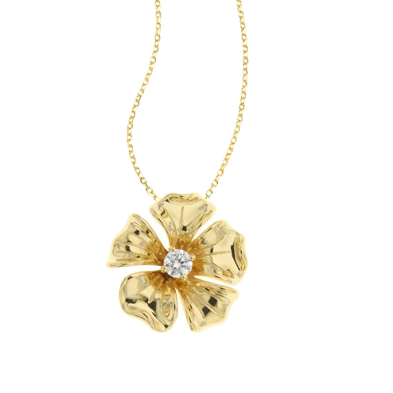 Women’s infinity necklace-Magnolia Collection Diamond Flower Pendant, 14K Yellow Gold