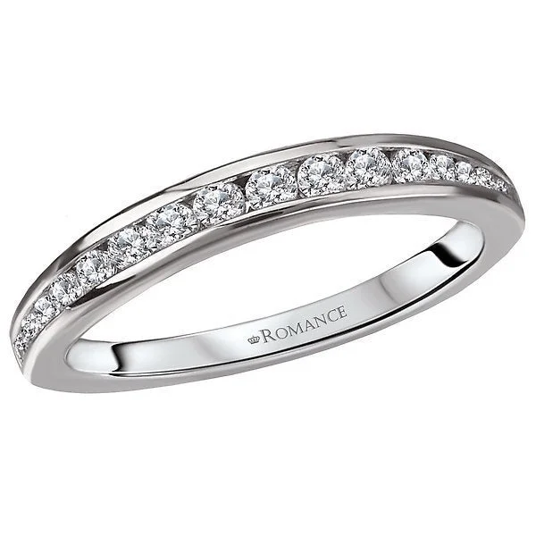 Women’s intricate wedding engagement ring-14KT WHITE GOLD 1/3 CTW DIAMOND CHANNEL SET CURVED BAND