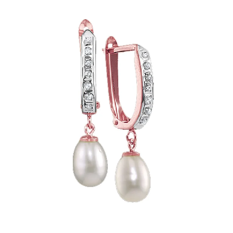 Women’s bridal earrings-Diamond Fascination 14KT Rose Gold Pearl Diamond Accent Drop & Dangle Earrings