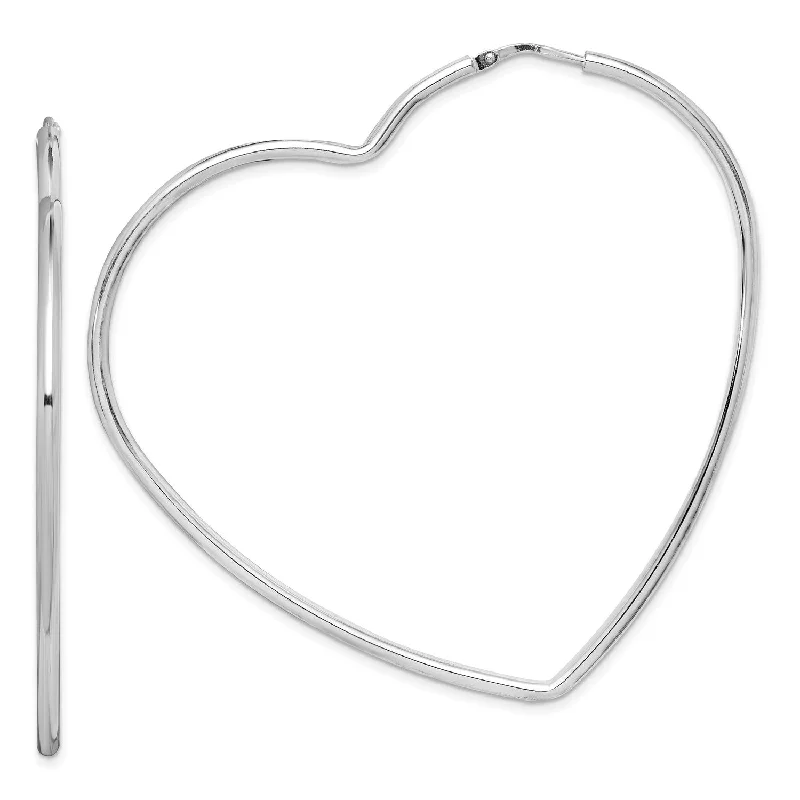 Women’s gold dangling earrings-Sterling Silver 2X60MM Heart Hoop Earrings