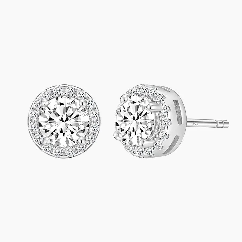 Women’s zodiac earrings-925 Sterling Silver Round Cut Solitaire Stud Earrings