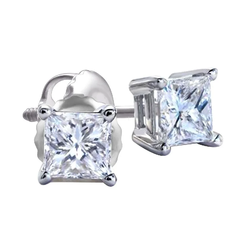 Women’s gold dangling earrings-Premiere 1-1/2 CTW Diamond Solitaire Stud Earrings in 14KT White Gold