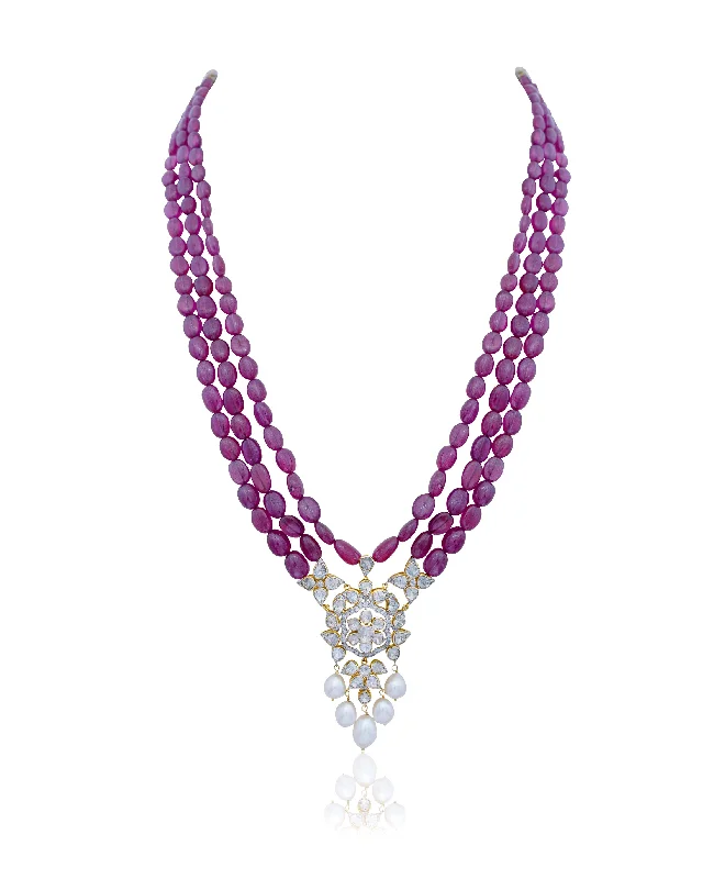 Women’s necklace set-Sanya Polki And Diamond Bead Pendant