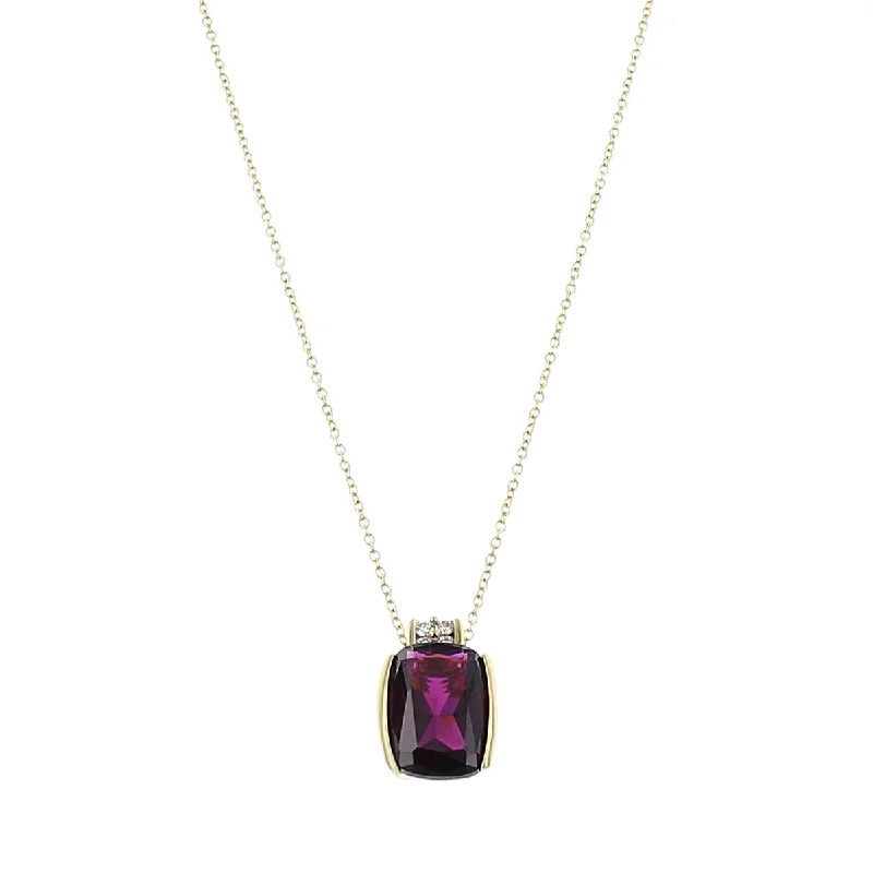 Women’s sapphire pendant necklace-Hallmark 14K Yellow Gold Garnet and Diamond Pendant