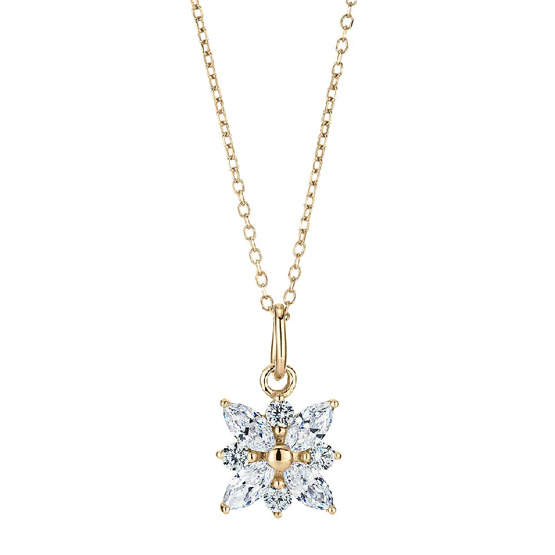 Women’s necklace set-Fancy pendant with 0.68 carats* of diamond simulants in 10 carat yellow gold