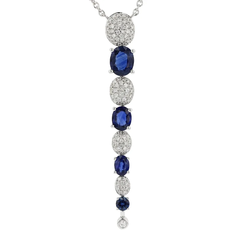 Women’s casual necklace-Diamond and Sapphire Graduated Pendant