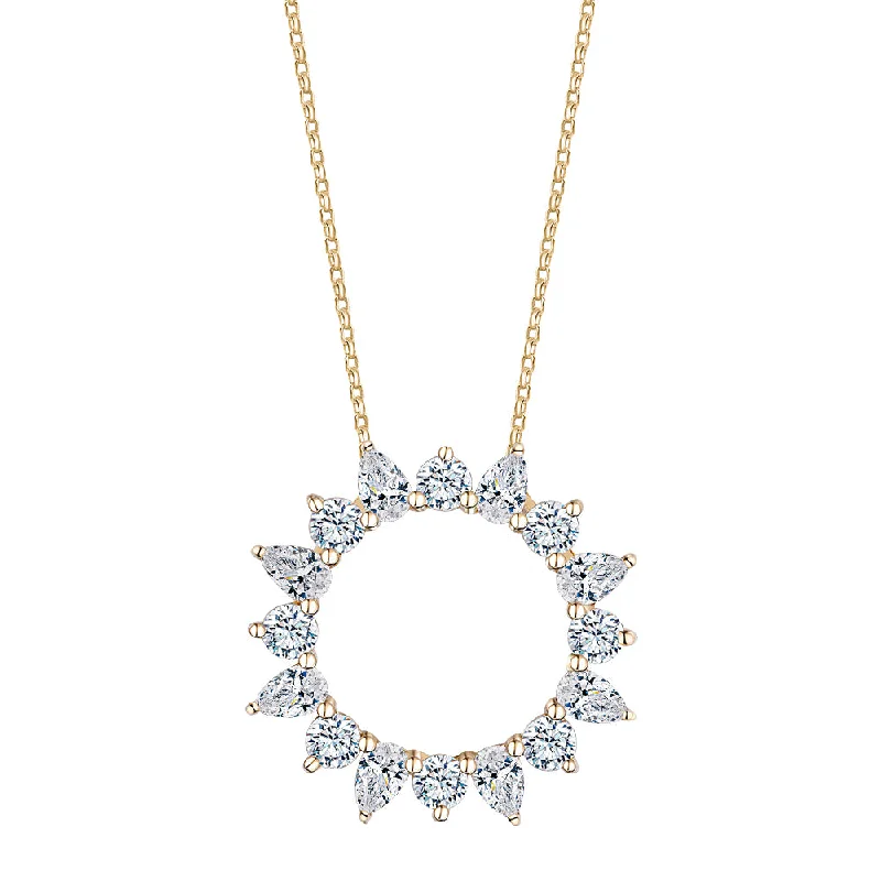 Women’s designer necklace-Fancy pendant with 1.28 carats* of diamond simulants in 10 carat yellow gold