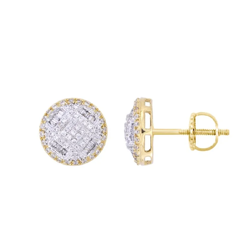 Women’s emerald drop earrings-LADIES EARRINGS 0.50CT ROUND/BAGUETTE DIAMOND 10K YELLOW GOLD