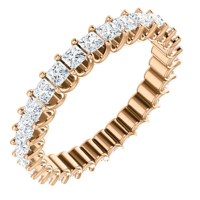 Women’s gold engagement ring-14KT GOLD 1 CTW PRINCESS CUT DIAMOND SHARED U-PRONG ETERNITY BAND