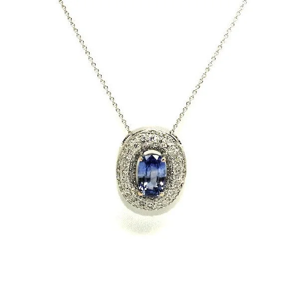 Women’s spiral necklace-Blue Sapphire And Diamond Double Halo Pendant Ad No.0548