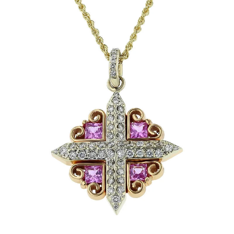 Women’s butterfly necklace-14K Gold Pink Sapphire and Diamond Pendant