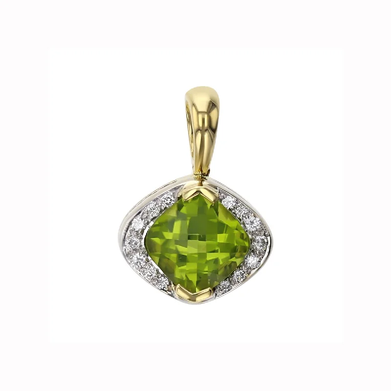 Women’s classic necklace-Checkerboard Peridot and Diamond Halo Pendant