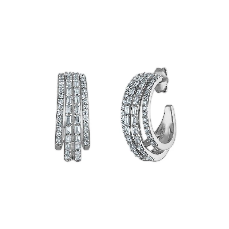 Women’s modern earrings-EcoLove 1 CTW Lab Grown Diamond Hoop Earrings in Sterling Silver