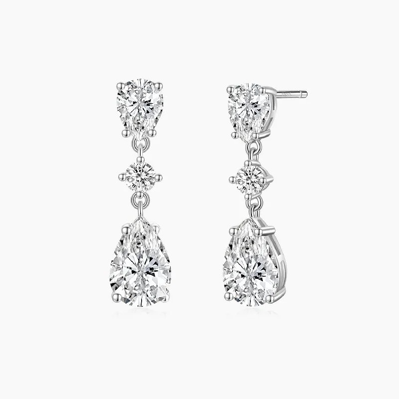 Women’s silver earrings-Dangling CZ Teardrop Earrings