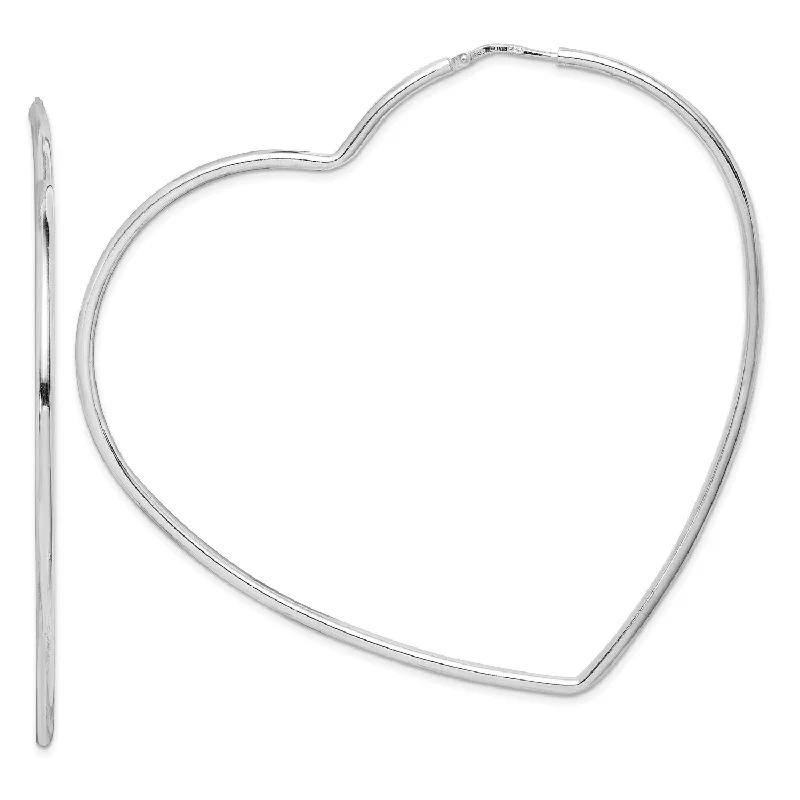 Women’s statement earrings-Sterling Silver 2X72MM Heart Hoop Earrings