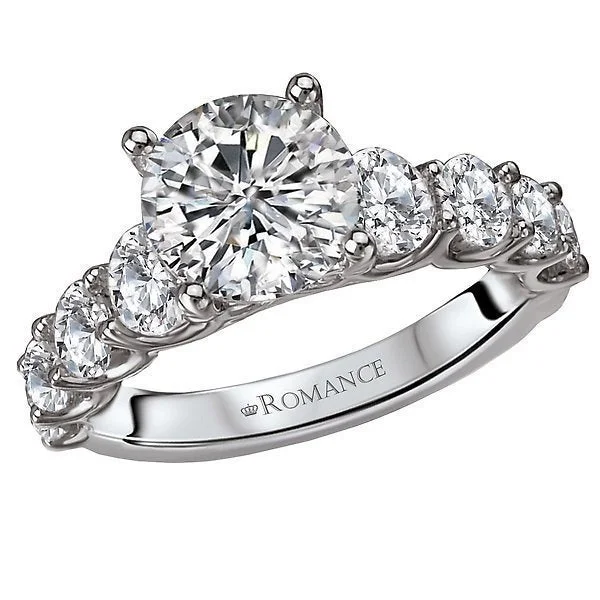 Women’s oval diamond engagement ring-18KT White Gold 1.37 CTW Diamond Accent Setting For 2 CT Round