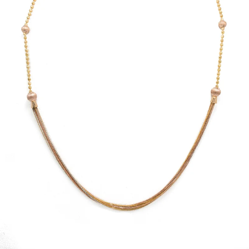 Women’s luxury gemstone necklace-22K Multi Tone Gold Ball Chain W/ Rose Gold Balls & Draped Link Chains, 10.95gm