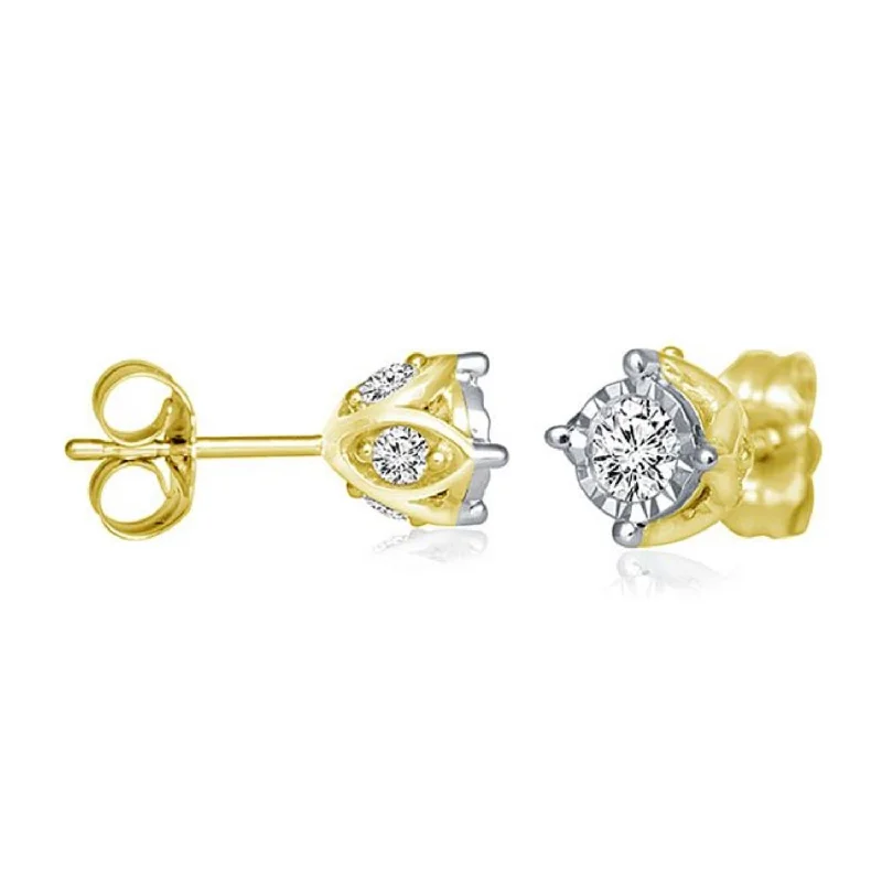 Women’s unique earrings-1/2 CTW Diamond Solitaire Illusion Set Stud Earrings in 10KT Yellow Gold