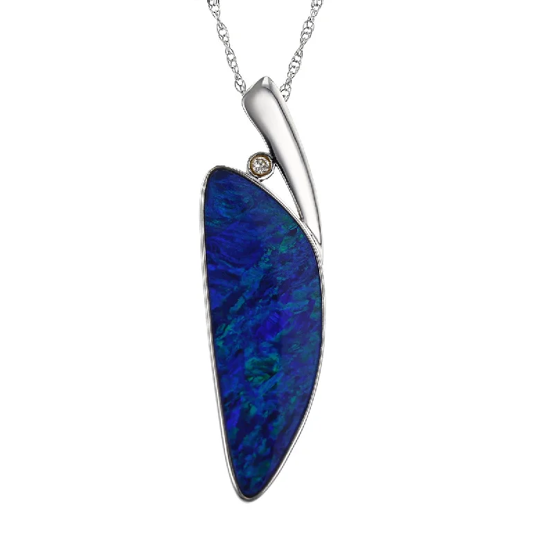 Women’s diamond pendant necklace-14K White Gold Opal and Diamond Pendant