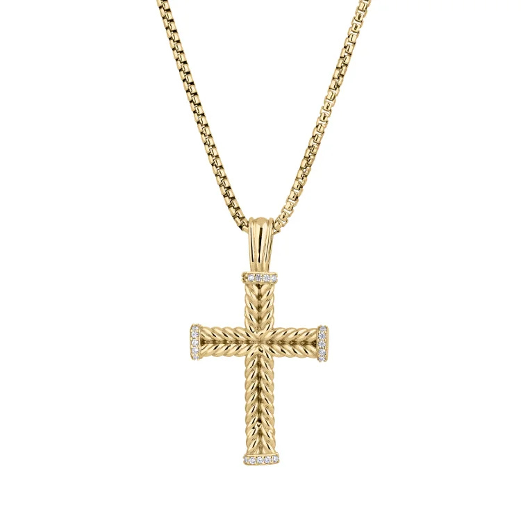 Women’s 18k gold engagement ring-Gold Vermeil Sterling Silver Braided Cross with Simulated Diamonds on all 4 Ends of Cross on 20" Rounded Box Chain