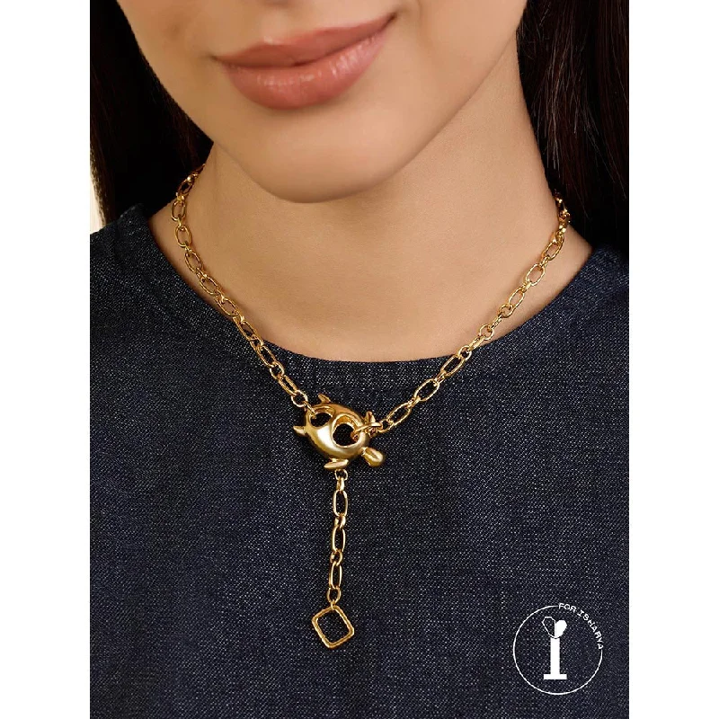 Women’s heirloom necklace-Isharya Gold Turtle Chain Lariat In 18Kt Gold Plated