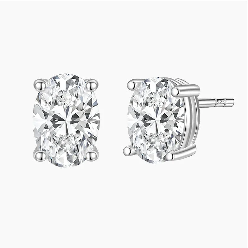 Women’s bridal earrings-925 Sterling Silver Oval Stud Earrings