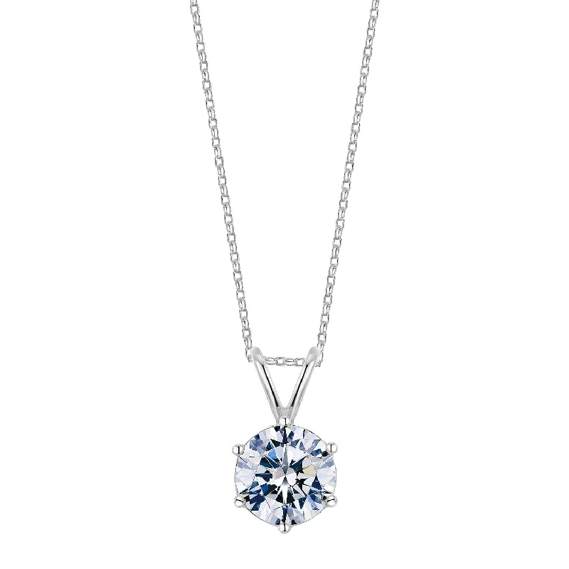 Women’s locket necklace-Round Brilliant solitaire pendant with 1 carat* diamond simulant in 10 carat white gold