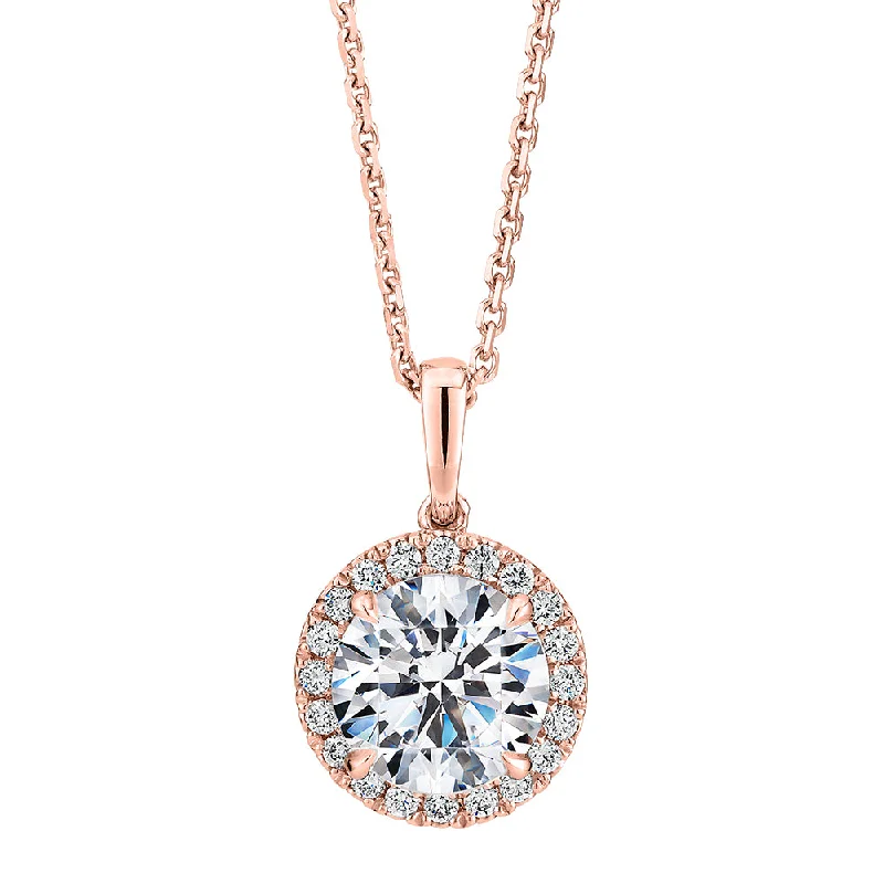 Women’s unique necklace-Premium Certified Lab-Grown Diamond, 1.66 carat TW round brilliant halo pendant in 14 carat rose gold