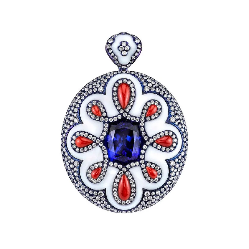 Women’s diamond pendant necklace-18K White Gold Tanzanite and Diamond Pendant