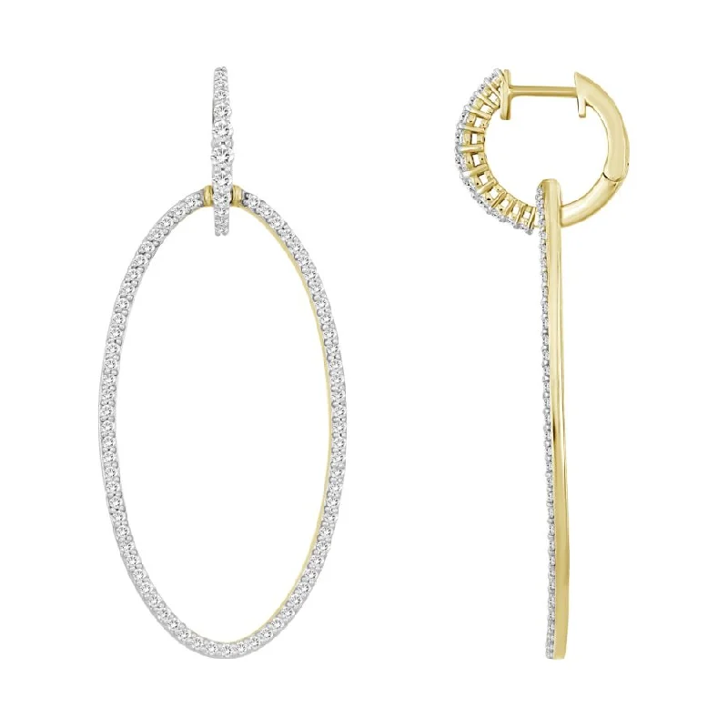 Women’s bridal diamond earrings-LADIES HOOP EARRINGS 1.25CT ROUND DIAMOND 14K YELLOW GOLD