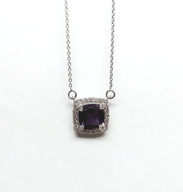 Women’s gold chain necklace set-CUSHION CUT AMETHYST AND DIAMOND PENDANT AD NO: 2071