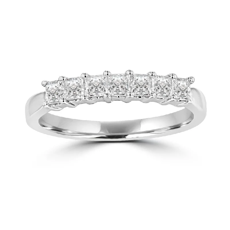 Women’s emerald diamond engagement ring-14KT White Gold 3/4 CTW Princess Cut Diamond Prong Set Band