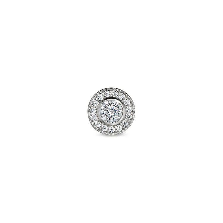 Women’s gold band engagement ring-Platinum Finish Sterling Silver Micropave Round Simulated Diamond Charm with Simulated Diamonds for BL2300B