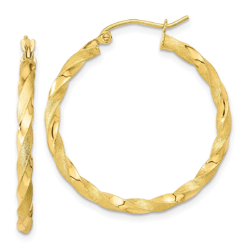 Women’s wedding earrings-10KT Yellow Gold 30X2.5MM Twist Hoop Earrings