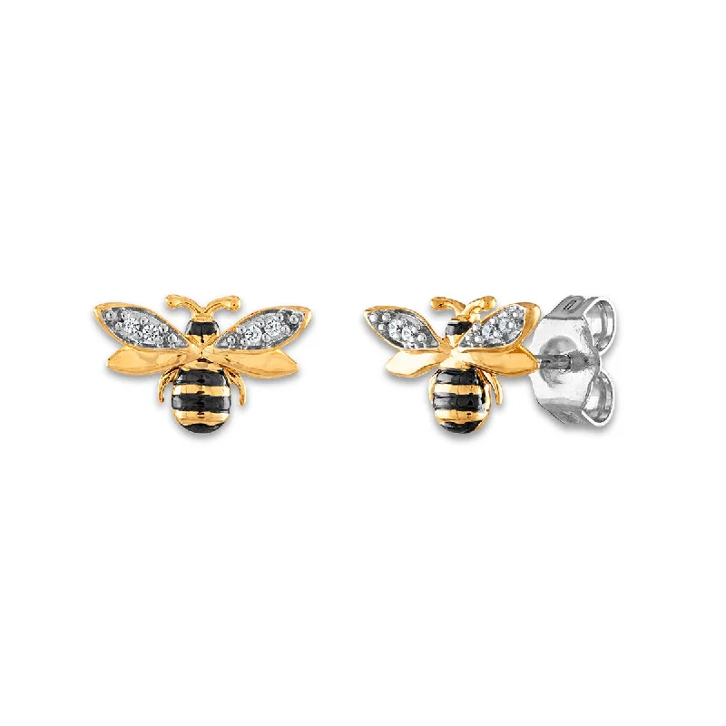 Women’s black diamond earrings-Diamond Accent Honey Bee Earrings in Gold Plated Sterling Silver