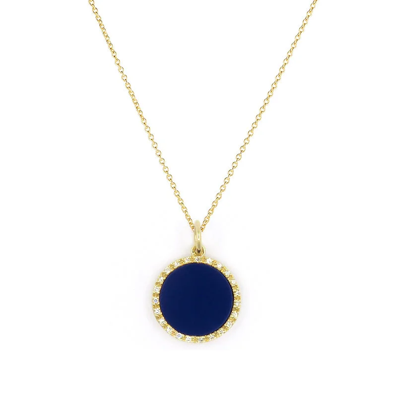 Women’s birthstone pendant necklace-Lapis and Diamond Halo Pendant, 14K Yellow Gold