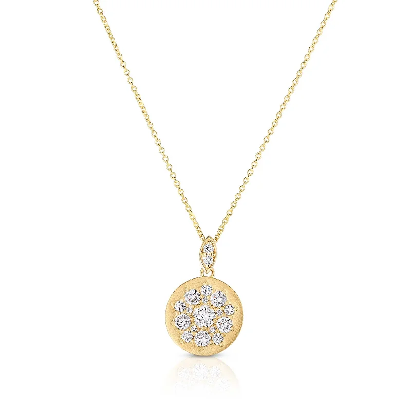 Women’s fashionable necklace-Matte Finish Diamond Design Pendant, 14K Yellow Gold