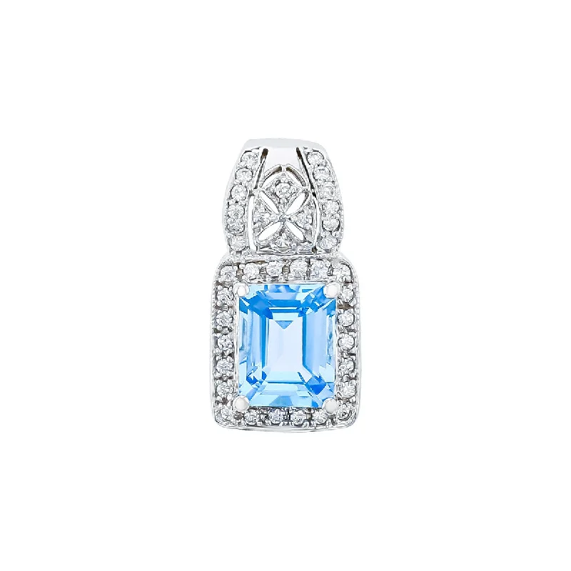 Women’s luxury necklace-Emerald-cut Blue Topaz and Diamond Slide Pendant