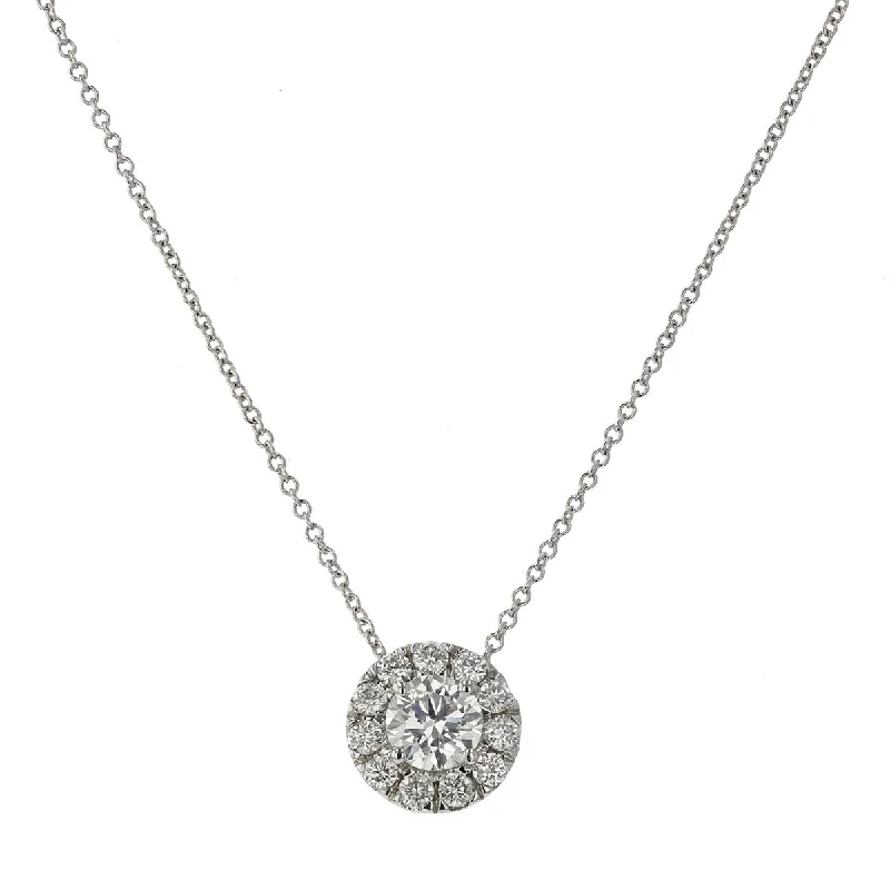 Women’s adjustable necklace-18K White Gold Brilliant Diamond and Halo Pendant