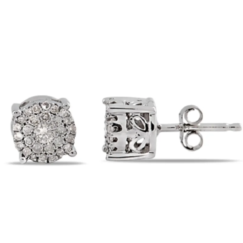 Women’s gold stud earrings-1/3 CTW Diamond Cluster Stud Earrings in 10KT White Gold