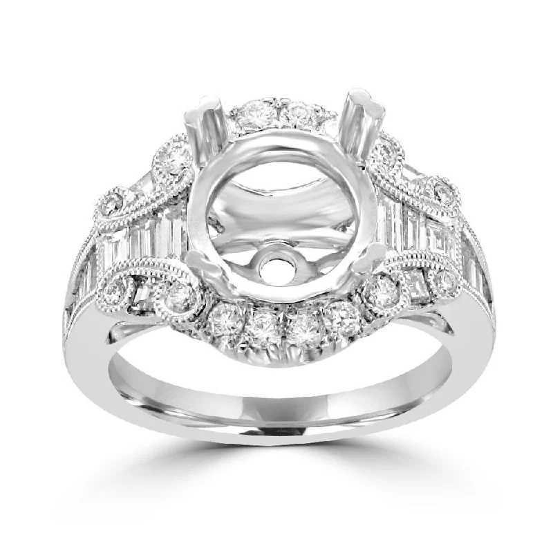 Women’s gold engagement ring-18KT White Gold 1.05 CTW Diamond Setting for 2.5-3.5 CT Round