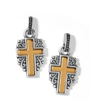 Women’s white gold earrings-Crossroads Cross Post Drop Earrings