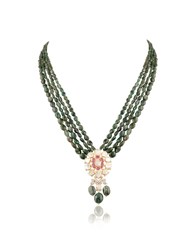 Women’s fine necklace-Pushiya Polki And Diamond Bead Pendant