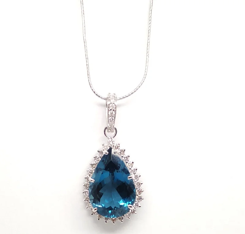 Women’s tennis necklace-London Blue Topaz And Diamond Pendant AD No. 1900