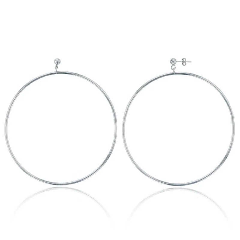 Women’s diamond hoop earrings-Sterling Silver 98MM Hoop Earrings