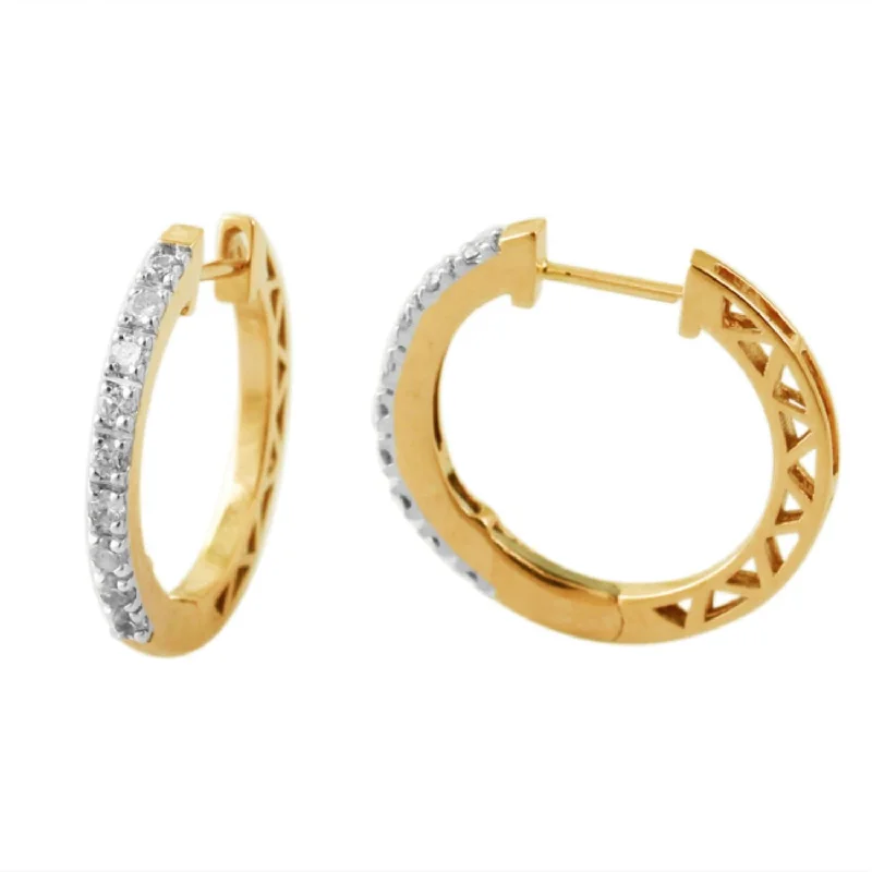 Women’s simple stud earrings-1/4 CTW Diamond Hoop Earrings in 10KT Yellow Gold