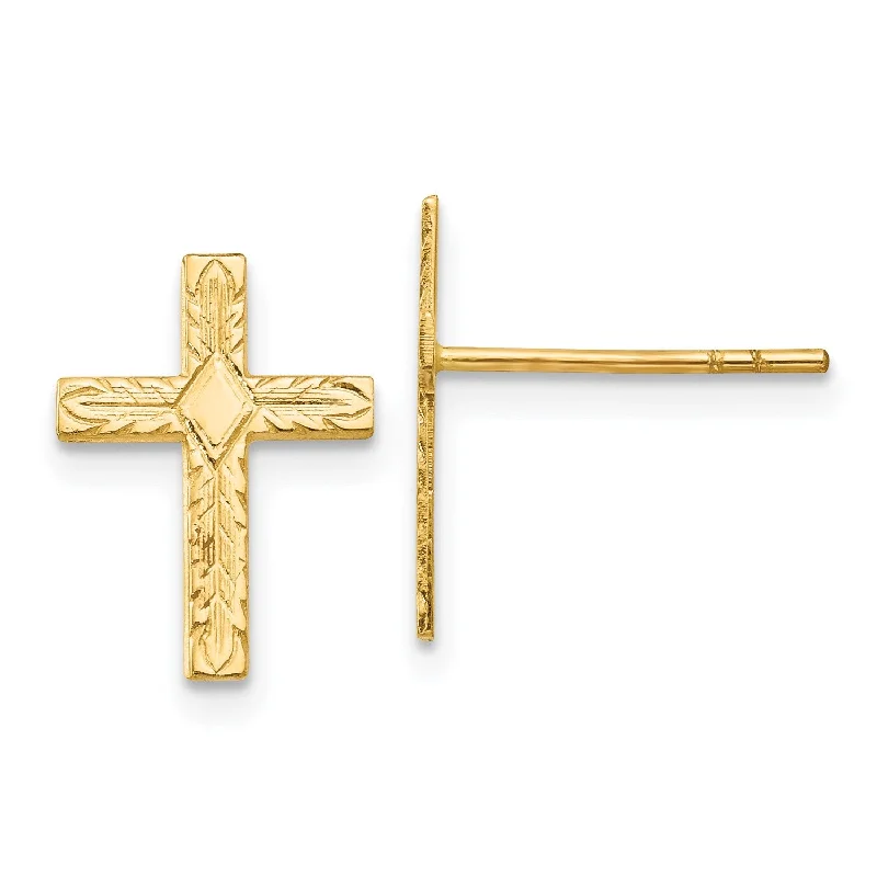 Women’s designer earrings-14KT Yellow Gold 13X10MM Cross Earrings