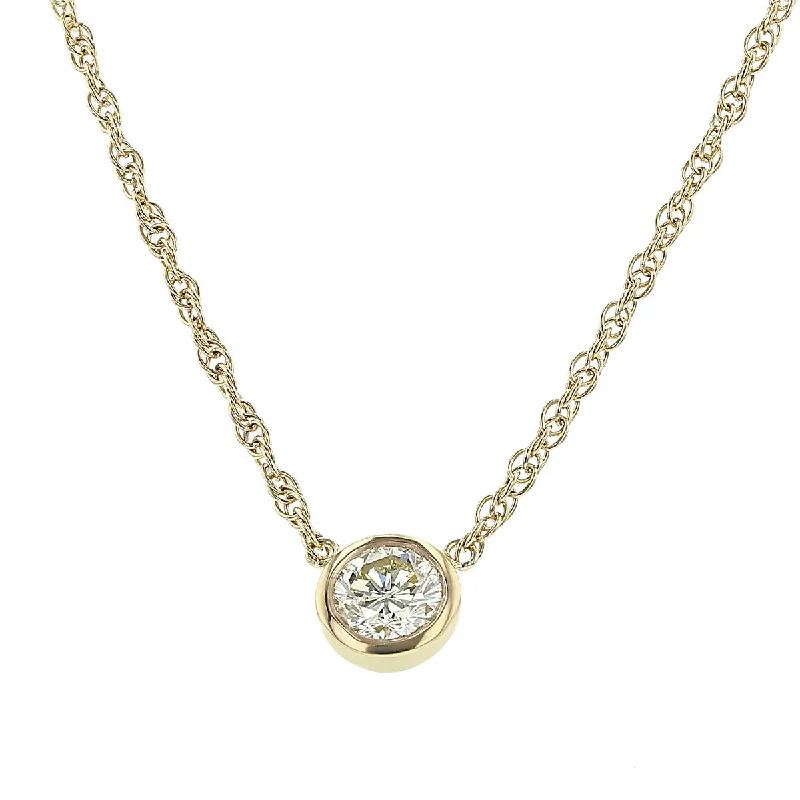 Women’s silver necklace-14K Yellow Gold Diamond Bezel Set Pendant