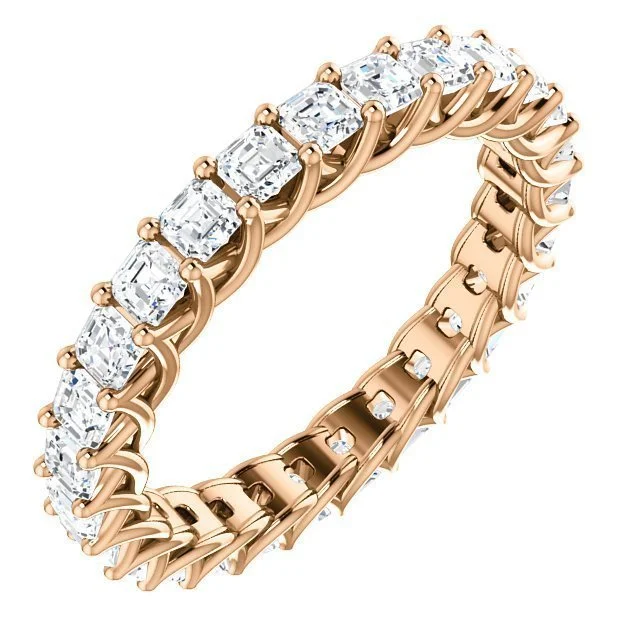 Women’s custom-made engagement ring-14KT GOLD 1 1/2 CTW ASSCHER DIAMOND TRELLIS ETERNITY BAND