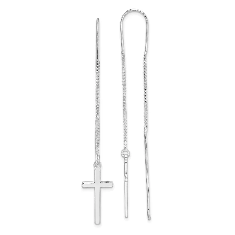 Women’s twisted hoop earrings-Sterling Silver 65X10MM Cross Threader Earrings